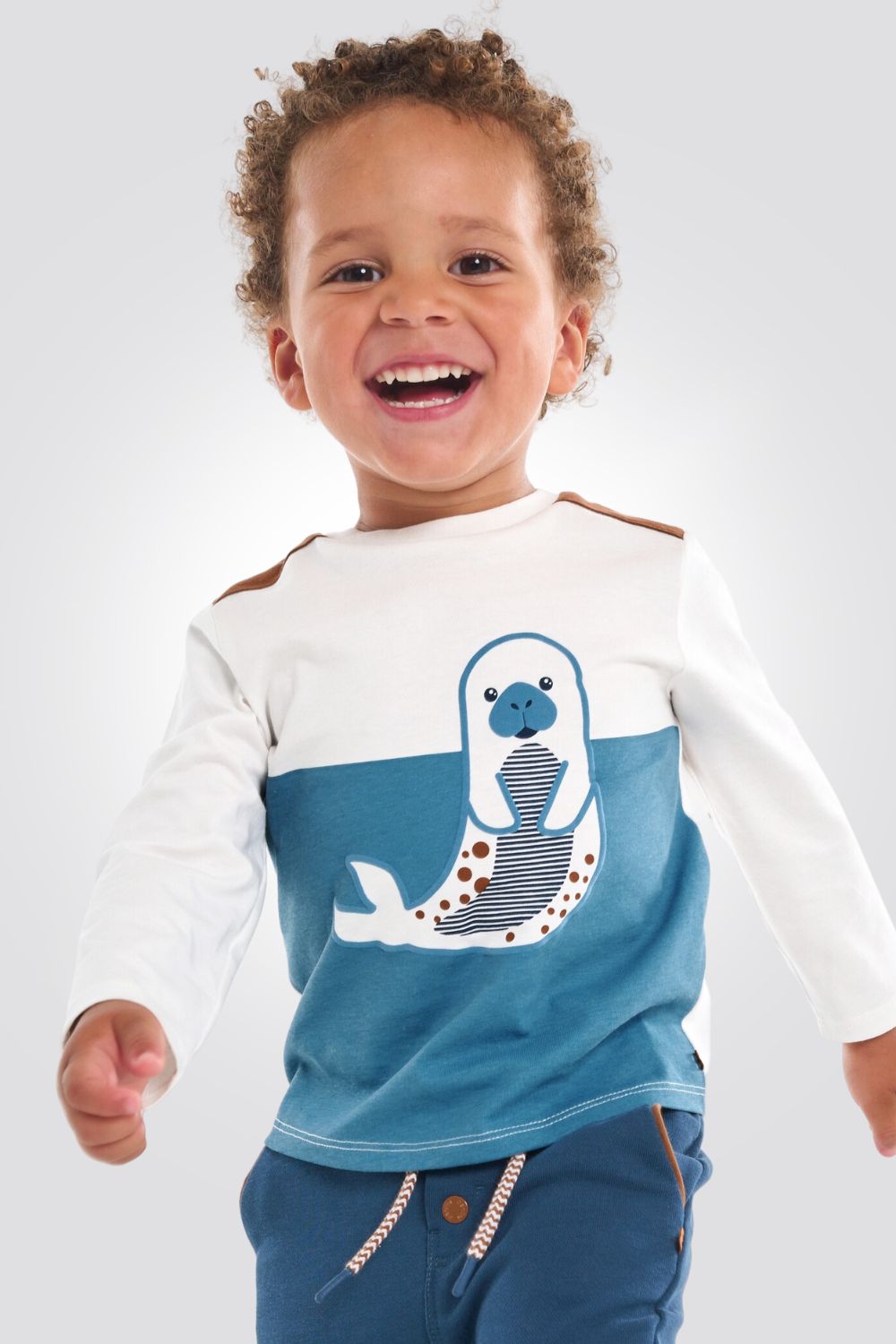 OBAIBI - טי שירט תינוקות שרוול ארוך עם הדפס כלב ים בתכלת - MASHBIR//365