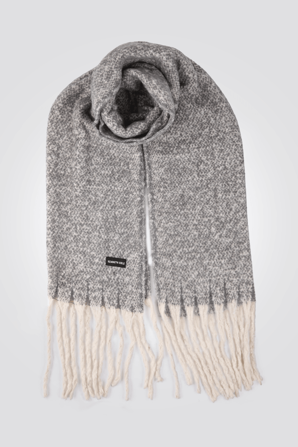 KENNETH COLE - צעיף עבה עם פרנזים בצבע אפור בהיר - MASHBIR//365