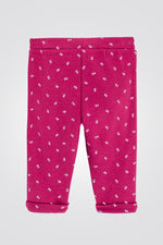 OBAIBI - טייץ תינוקות ורודים עם קפלים מקדימה בורוד כהה עם הדפס פרחים לבנים - MASHBIR//365