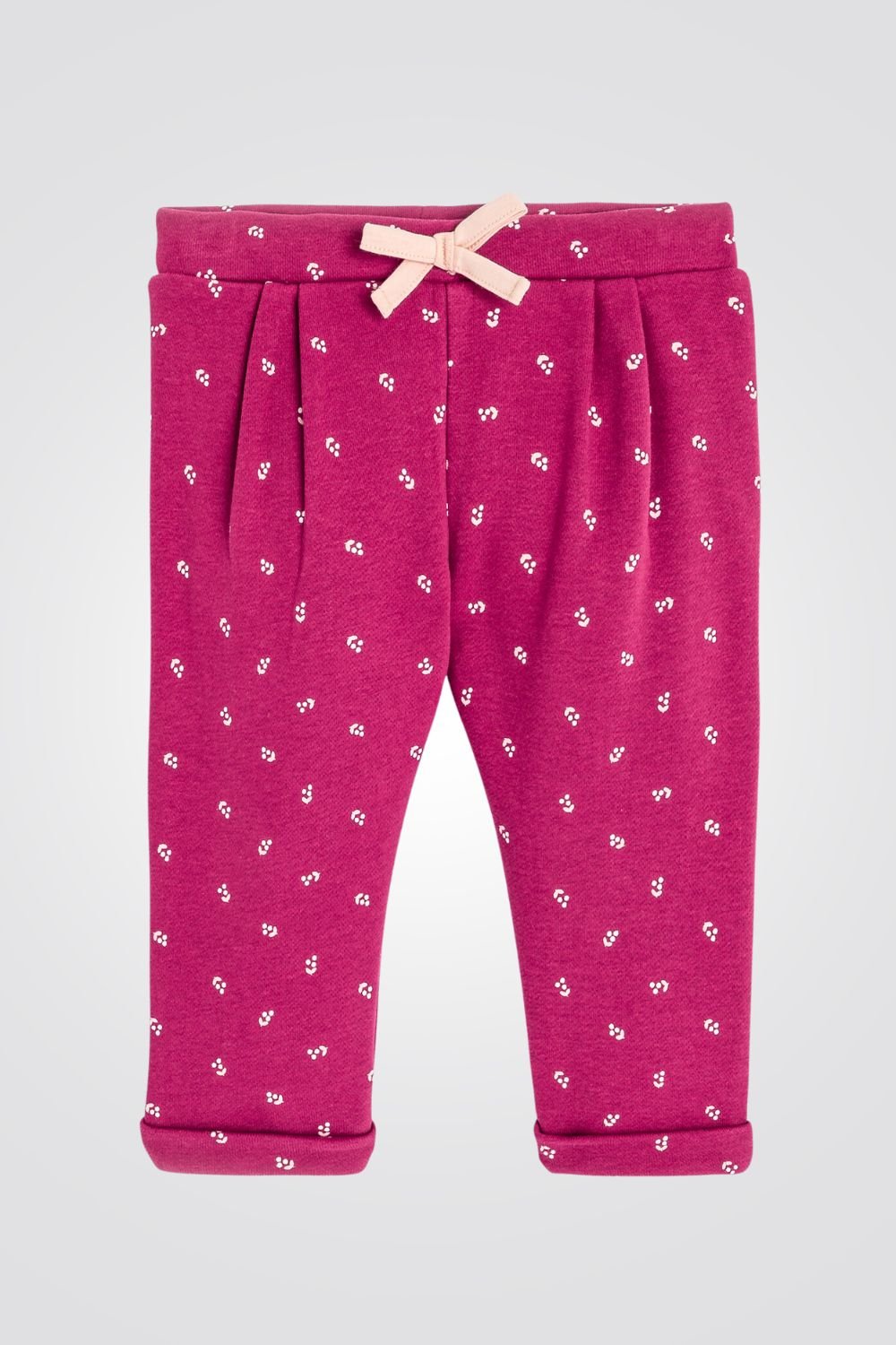 OBAIBI - טייץ תינוקות ורודים עם קפלים מקדימה בורוד כהה עם הדפס פרחים לבנים - MASHBIR//365