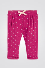 OBAIBI - טייץ תינוקות ורודים עם קפלים מקדימה בורוד כהה עם הדפס פרחים לבנים - MASHBIR//365