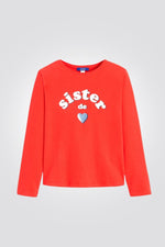 OKAIDI - טישירט אדומה עם שרוולים ארוכים והדפס SISTER - MASHBIR//365