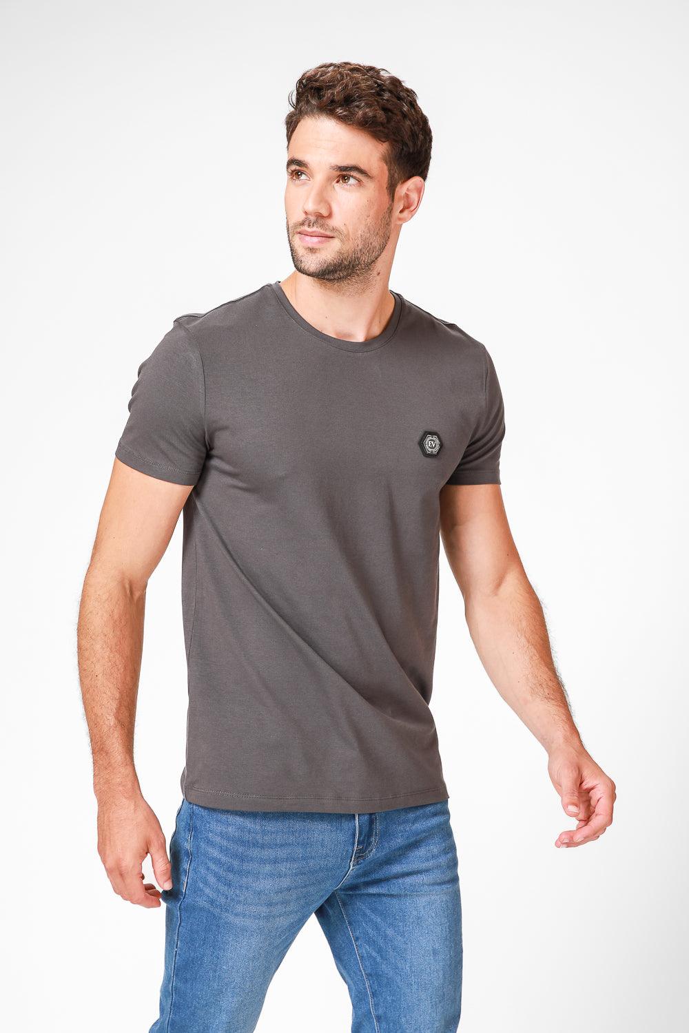 EMPORIO VALENTINI - טישירט אפורה קצרה עם לוגו - MASHBIR//365