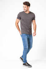 EMPORIO VALENTINI - טישירט אפורה קצרה עם לוגו - MASHBIR//365