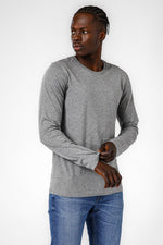 DELTA - טישירט ארוכה קלאסית צווארון עגול בצבע אפור - MASHBIR//365