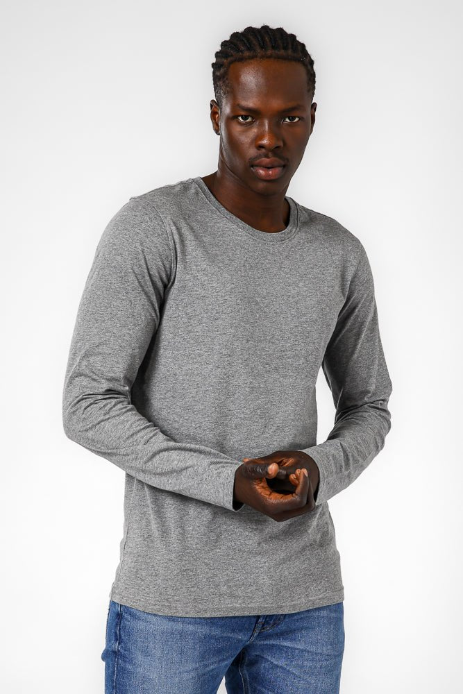 DELTA - טישירט ארוכה קלאסית צווארון עגול בצבע אפור - MASHBIR//365