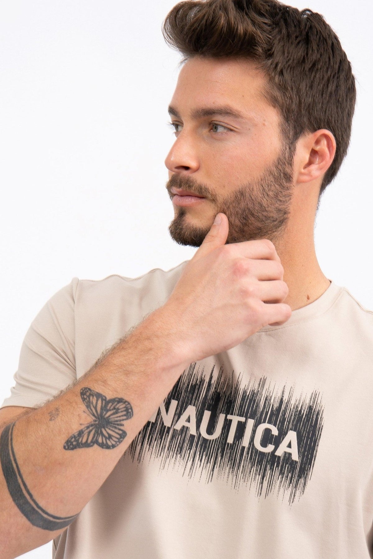 NAUTICA - טישירט צבע בז' עם כיתוב - MASHBIR//365