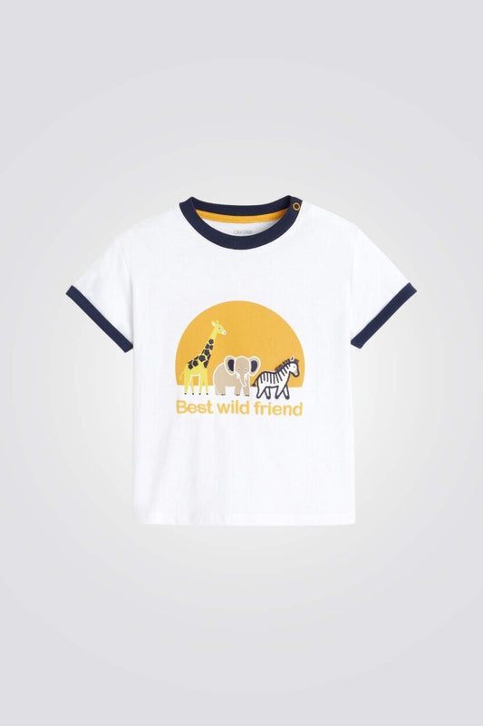 OBAIBI - טישירט בצבע לבן הדפס חיות לתינוקות - MASHBIR//365
