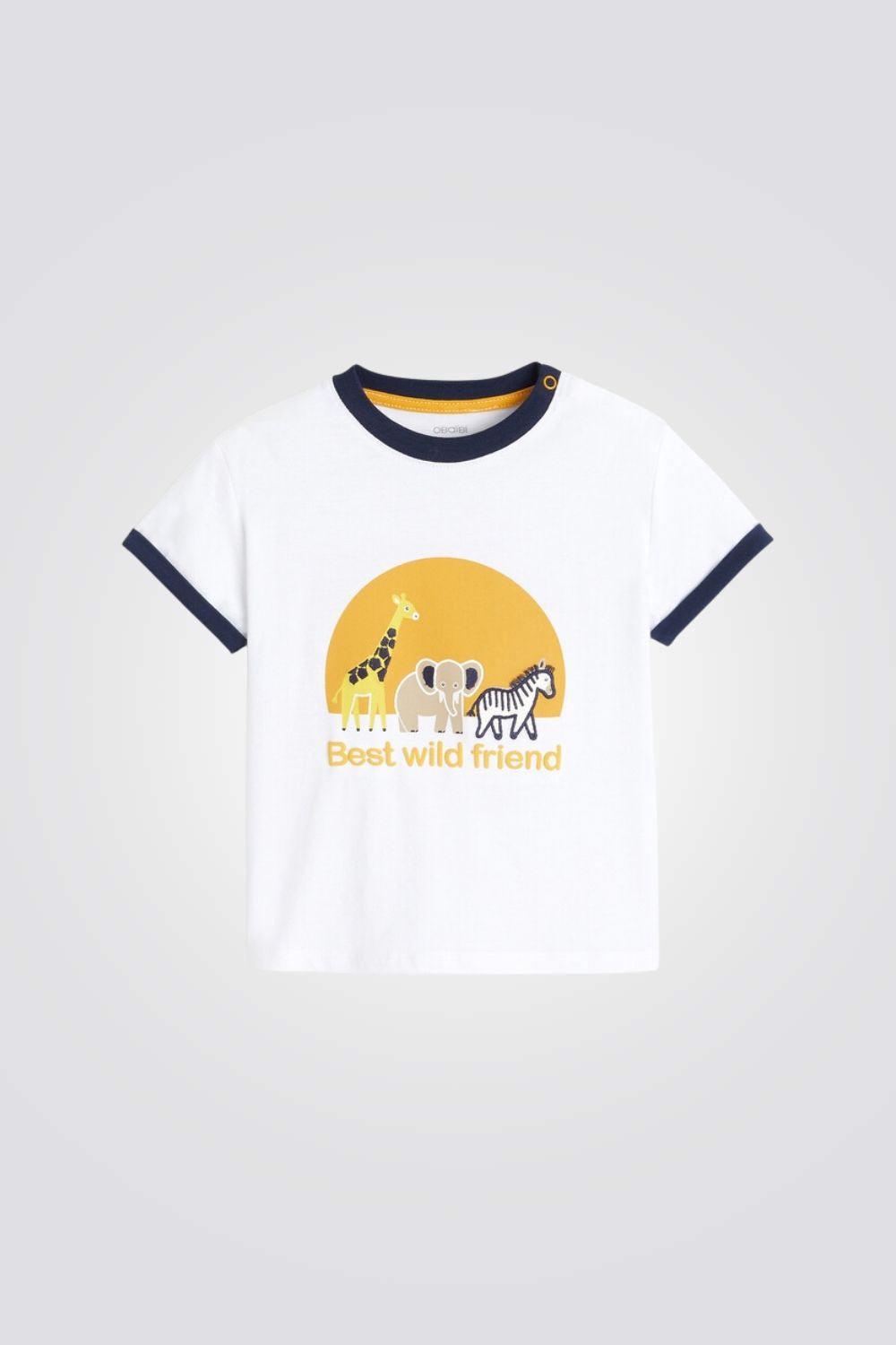 OBAIBI - טישירט בצבע לבן הדפס חיות לתינוקות - MASHBIR//365
