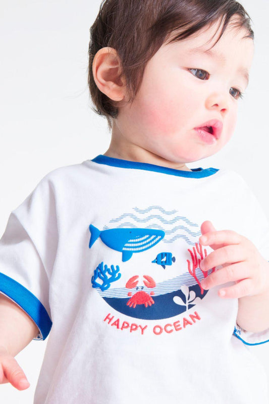 OBAIBI - טישירט בצבע לבן הדפס עולם ימי לתינוקות - MASHBIR//365