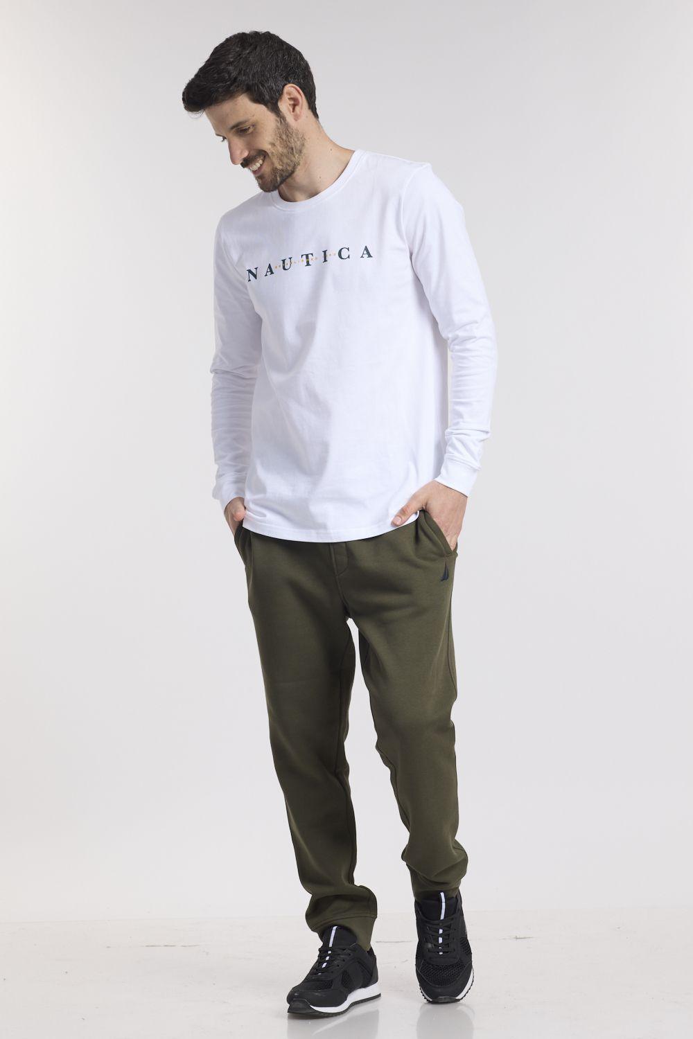 NAUTICA - טישירט בצבע לבן עם כיתוב לוגו - MASHBIR//365