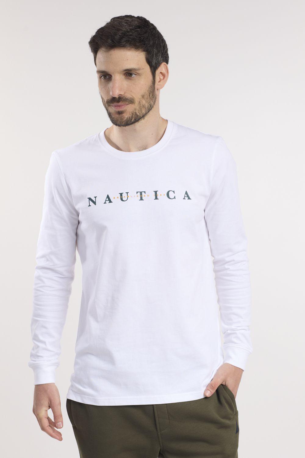 NAUTICA - טישירט בצבע לבן עם כיתוב לוגו - MASHBIR//365