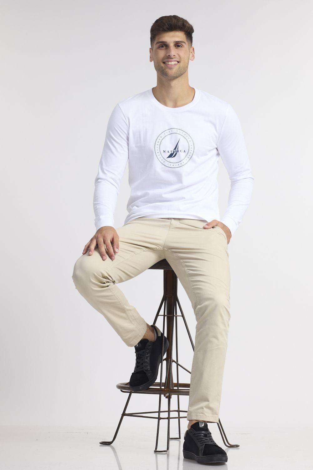 NAUTICA - טישירט בצבע לבן עם לוגו - MASHBIR//365