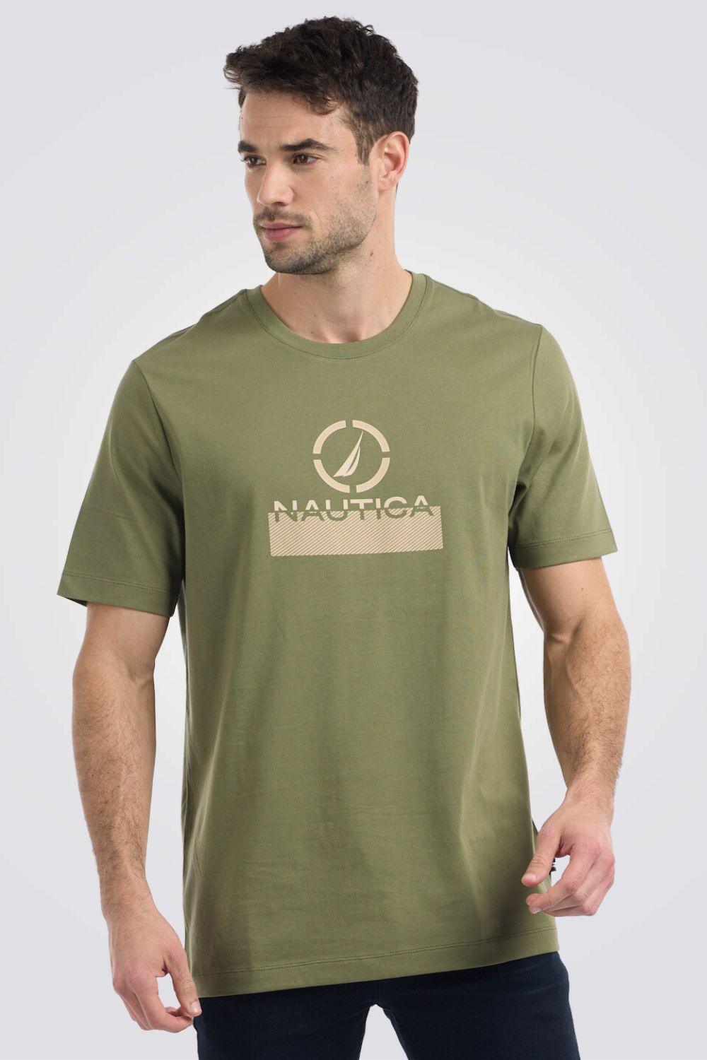 NAUTICA - טישירט בהדפס לוגו בצבע ירוק זית - MASHBIR//365