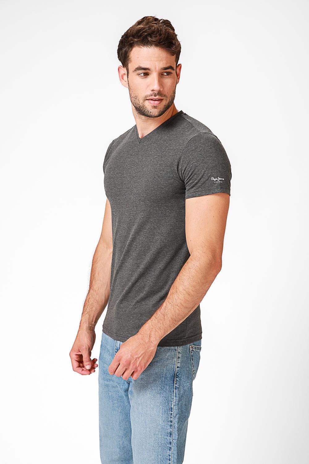PEPE JEANS - טישירט בייסיק אפורה צווארון V - MASHBIR//365