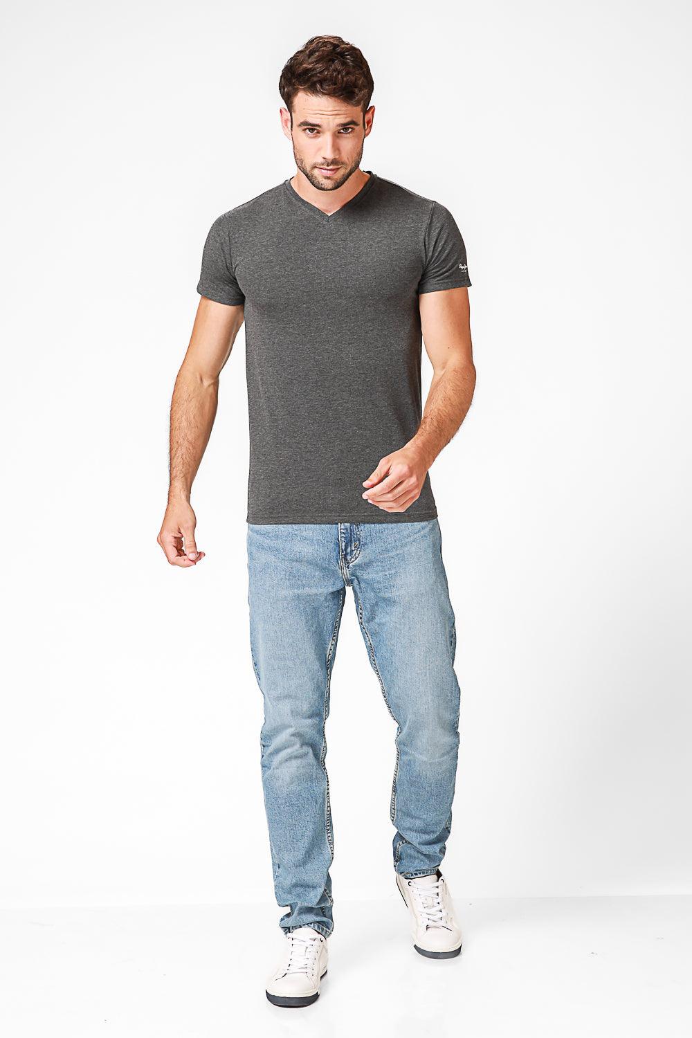 PEPE JEANS - טישירט בייסיק אפורה צווארון V - MASHBIR//365