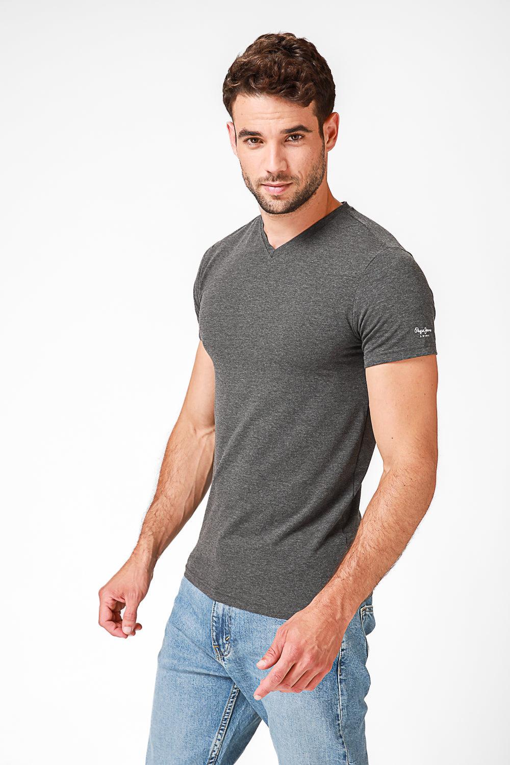 PEPE JEANS - טישירט בייסיק אפורה צווארון V - MASHBIR//365