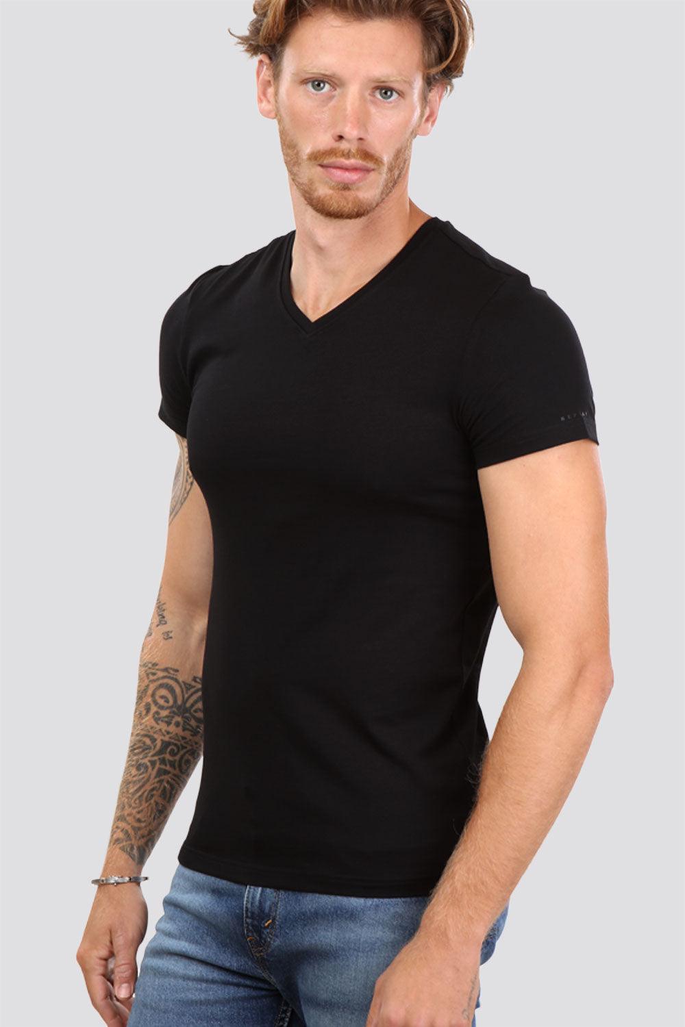 REPLAY - טישירט בייסיק בצבע שחור V - MASHBIR//365