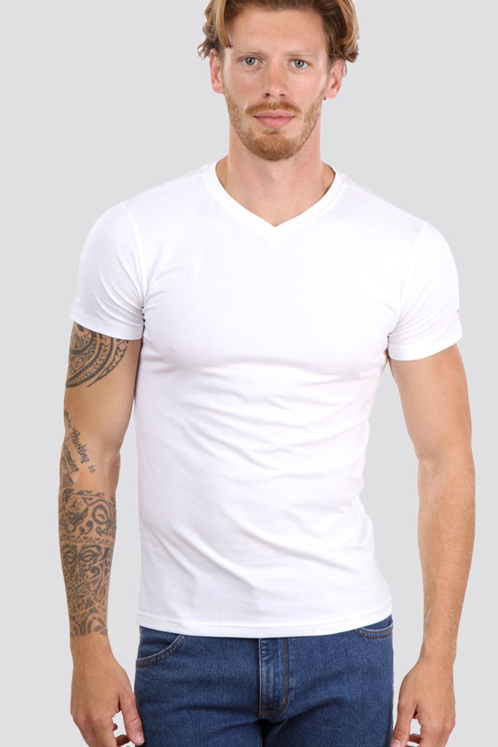 PEPE JEANS - טישירט בייסיק לבנה צווארון V - MASHBIR//365