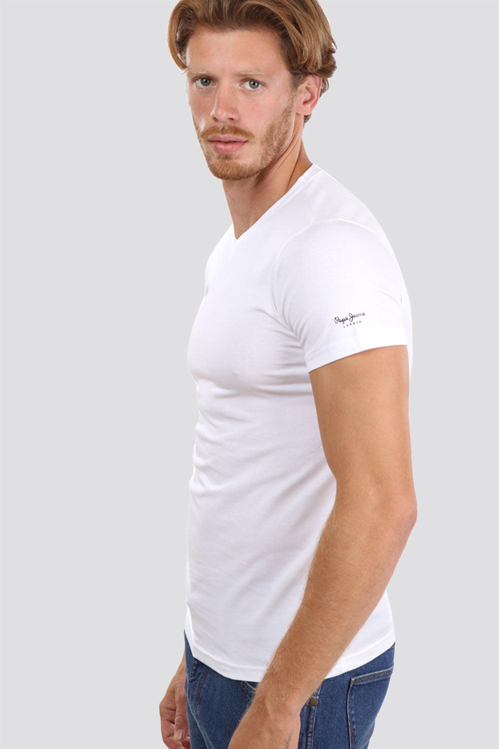 PEPE JEANS - טישירט בייסיק לבנה צווארון V - MASHBIR//365