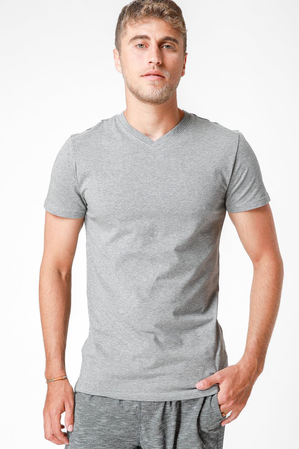 DELTA - טישירט בייסיק סלים צווארון וי בצבע אפור - MASHBIR//365