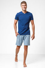DELTA - טישירט בייסיק סלים צווארון וי בצבע כחול - MASHBIR//365