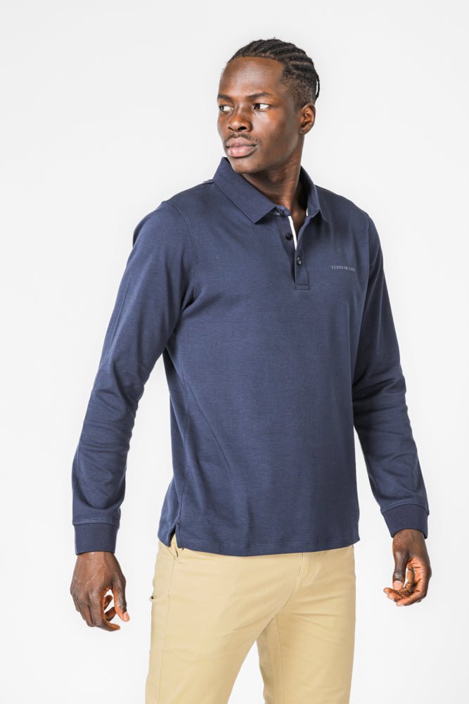 KENNETH COLE - טישירט פולו ארוכה בצבע נייבי - MASHBIR//365