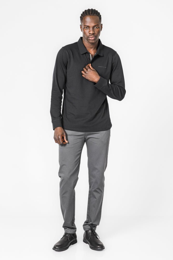KENNETH COLE - טישירט פולו ארוכה בצבע שחור - MASHBIR//365