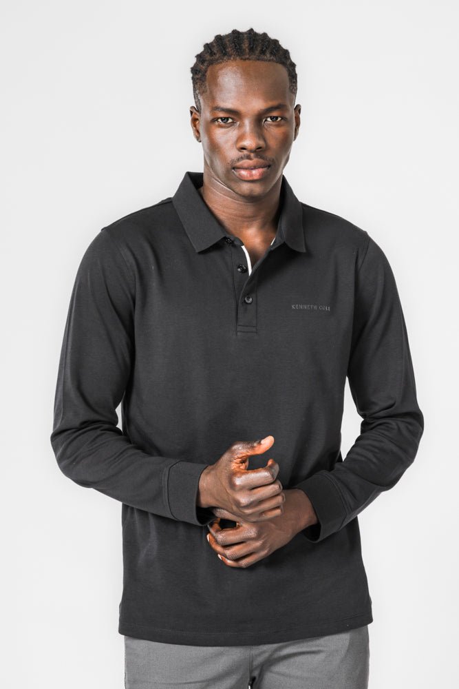 KENNETH COLE - טישירט פולו ארוכה בצבע שחור - MASHBIR//365
