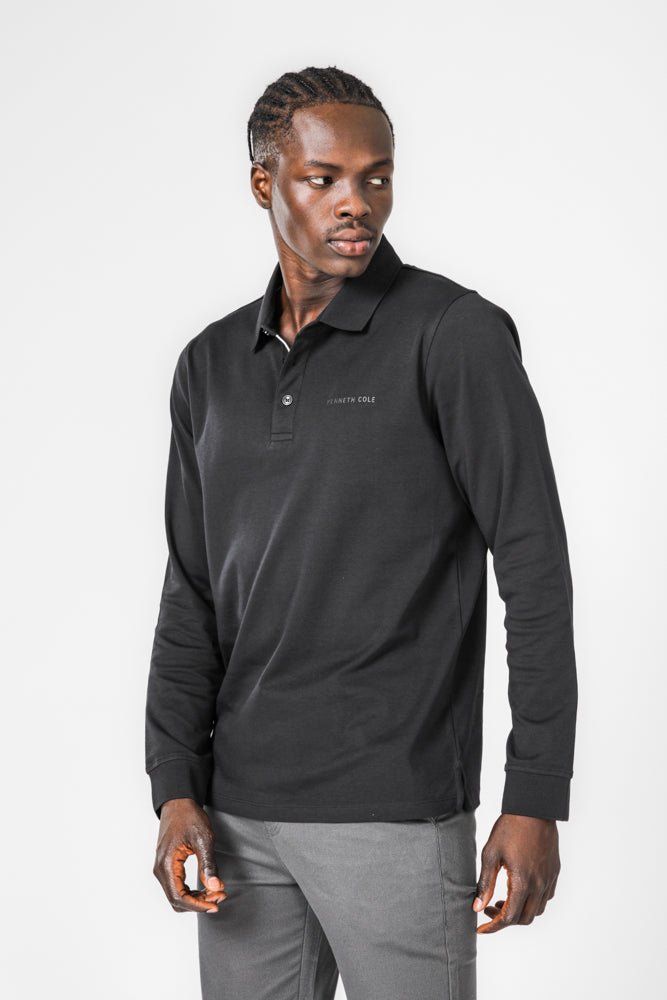 KENNETH COLE - טישירט פולו ארוכה בצבע שחור - MASHBIR//365