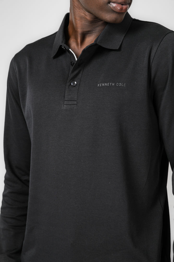 KENNETH COLE - טישירט פולו ארוכה בצבע שחור - MASHBIR//365