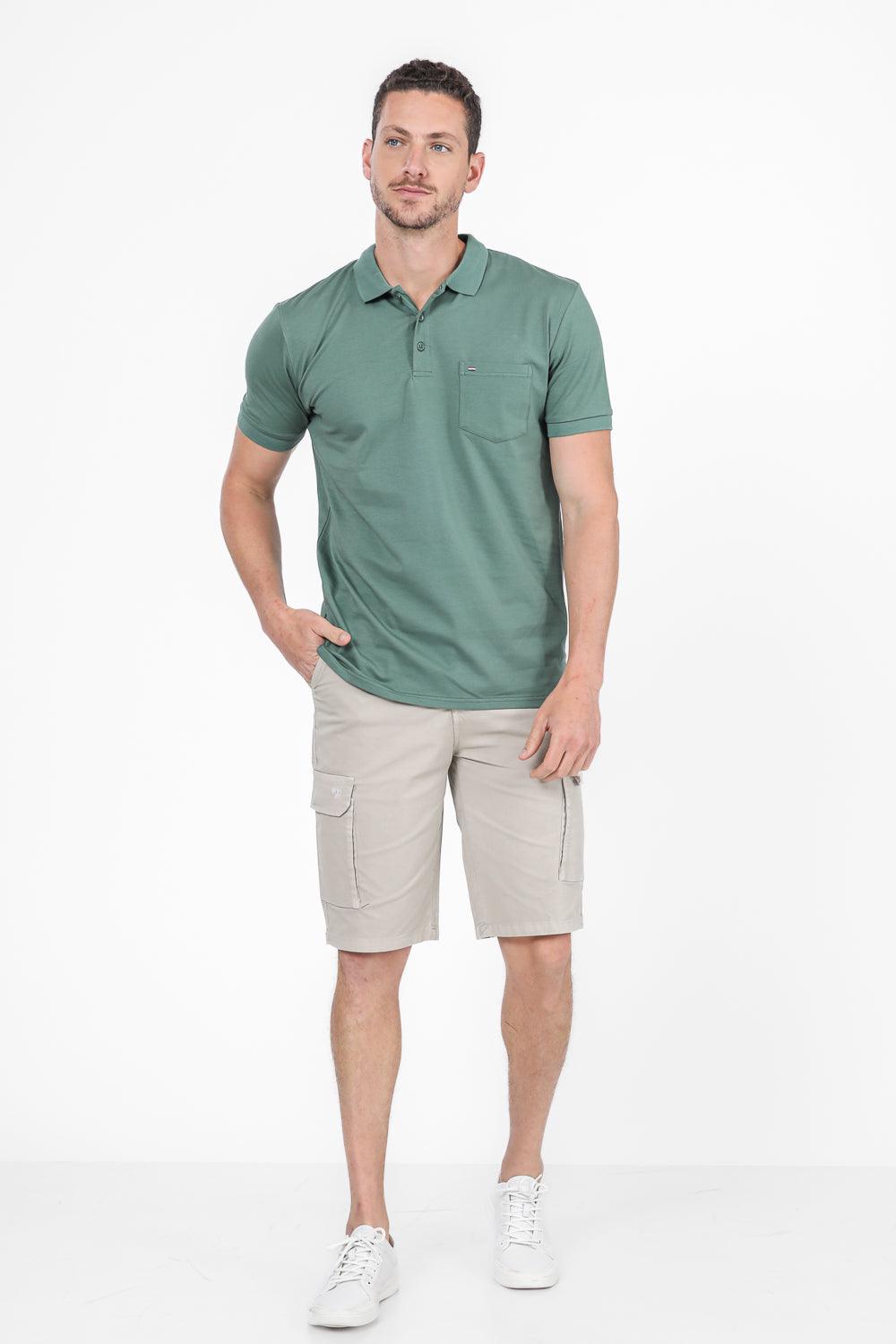 SCORCHER - טישירט פולו עם כיס בחזה בצבע ירוק זית - MASHBIR//365