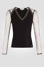 MORGAN - טישירט חגיגית וי עם שרוול שקוף בשחור - MASHBIR//365