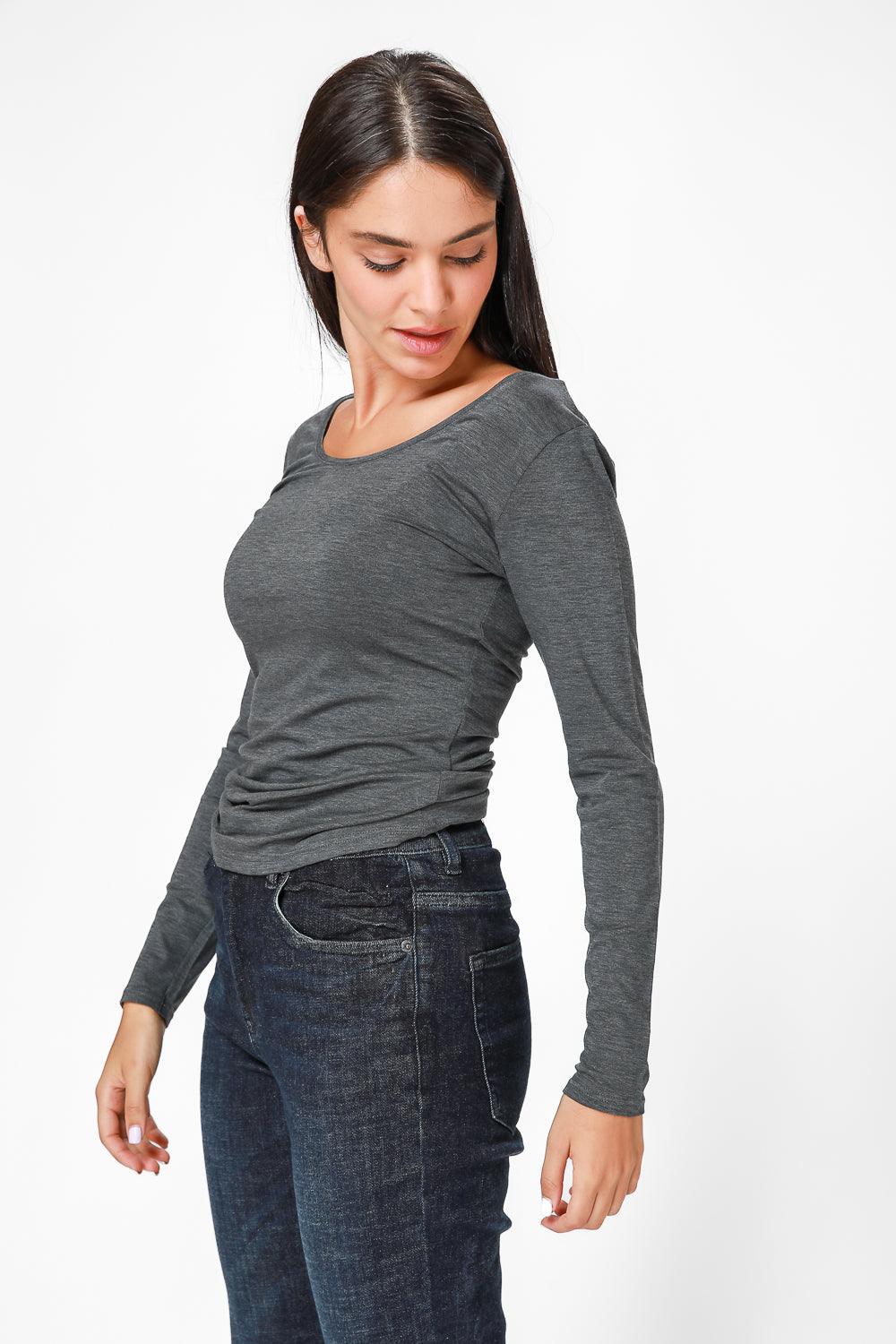  טישירט ג'רסי מפתח רחב בצבע אפור | קנת קול 
