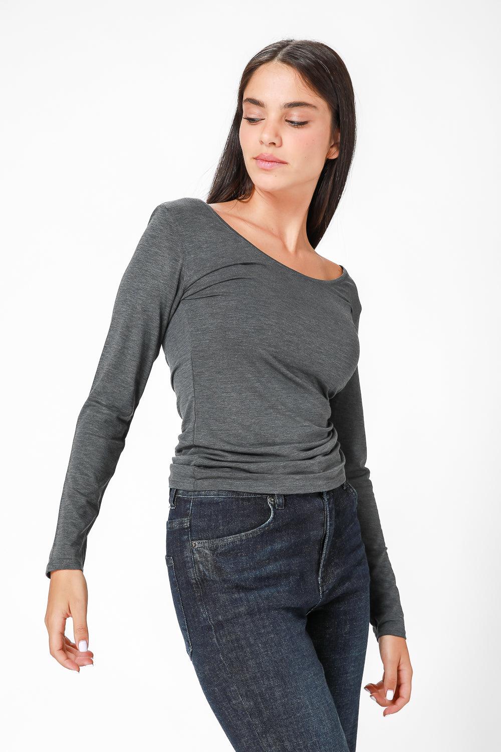 טישירט ג'רסי מפתח רחב בצבע אפור | קנת קול 
