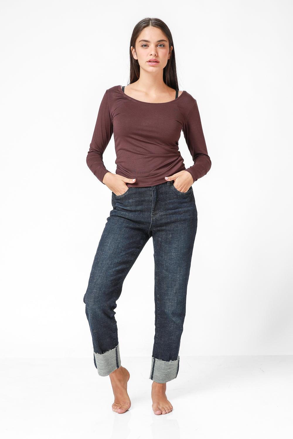  טישירט ג'רסי מפתח רחב בצבע בורדו | קנת קול 
