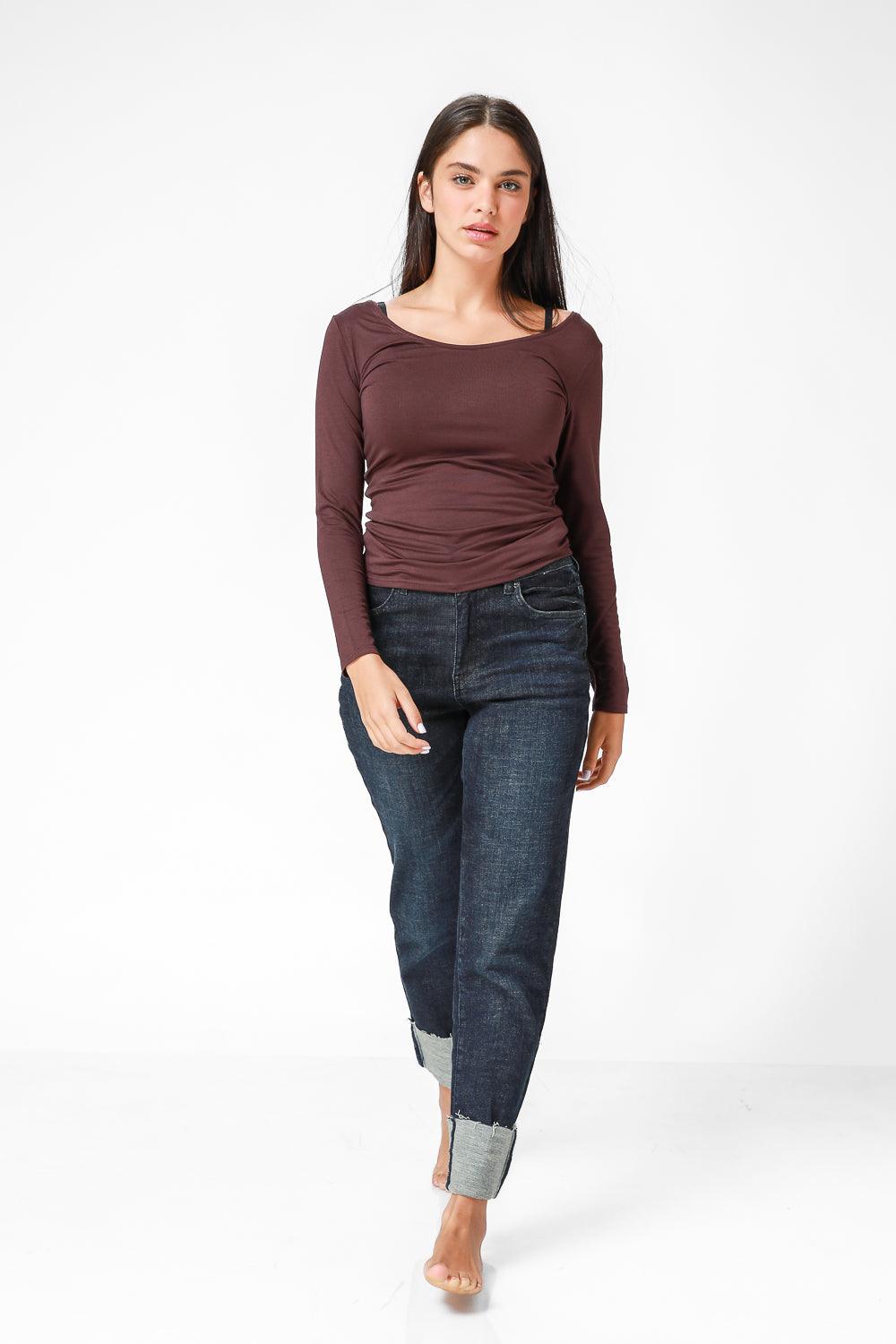  טישירט ג'רסי מפתח רחב בצבע בורדו | קנת קול 
