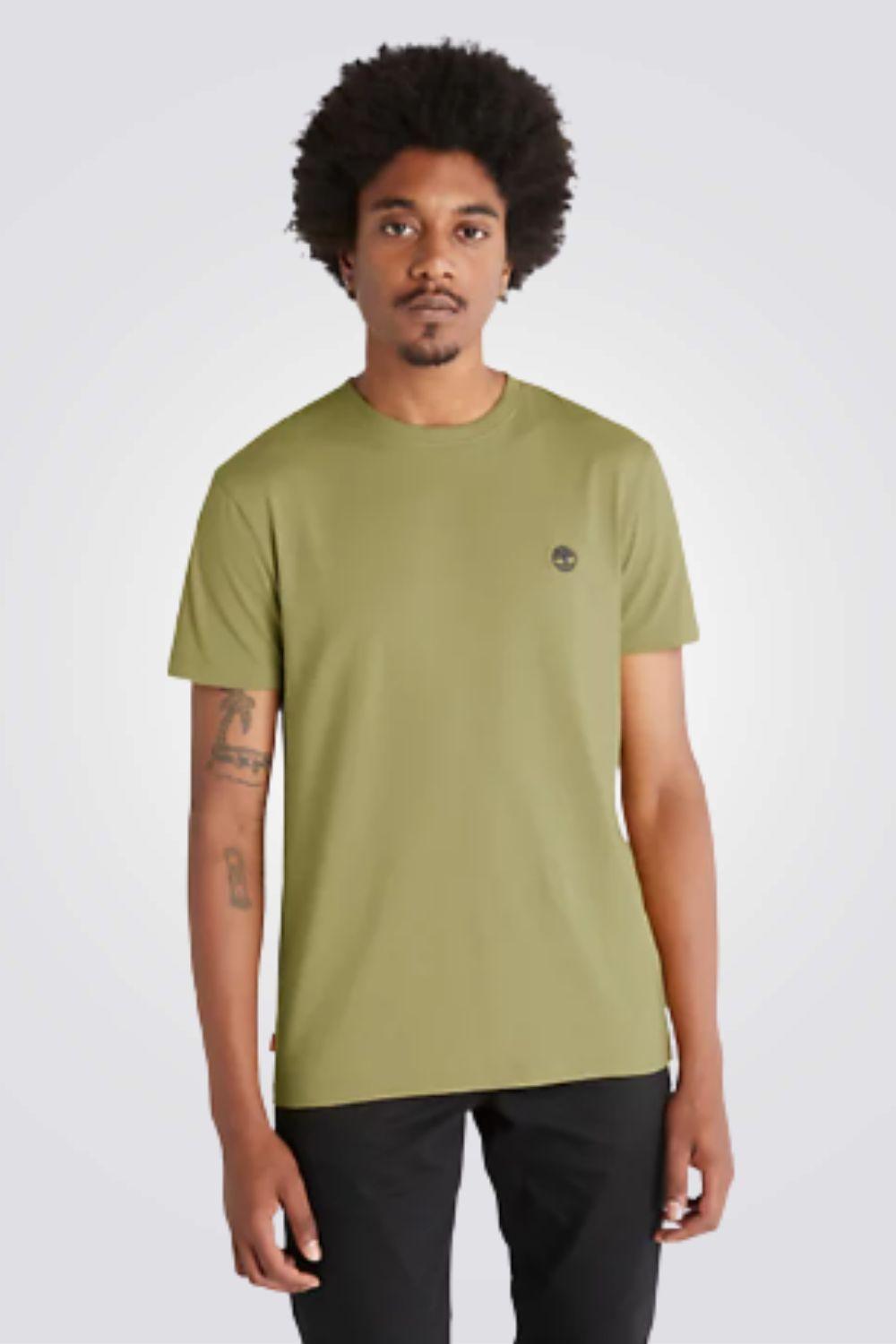 TIMBERLAND - טישירט ג'רסי בצבע ירוק זית עם לוגו - MASHBIR//365