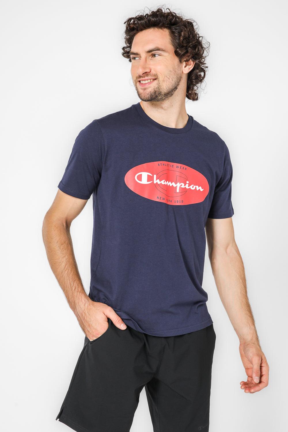 CHAMPION - טישירט הדפס לוגו לגבר בצבע נייבי - MASHBIR//365