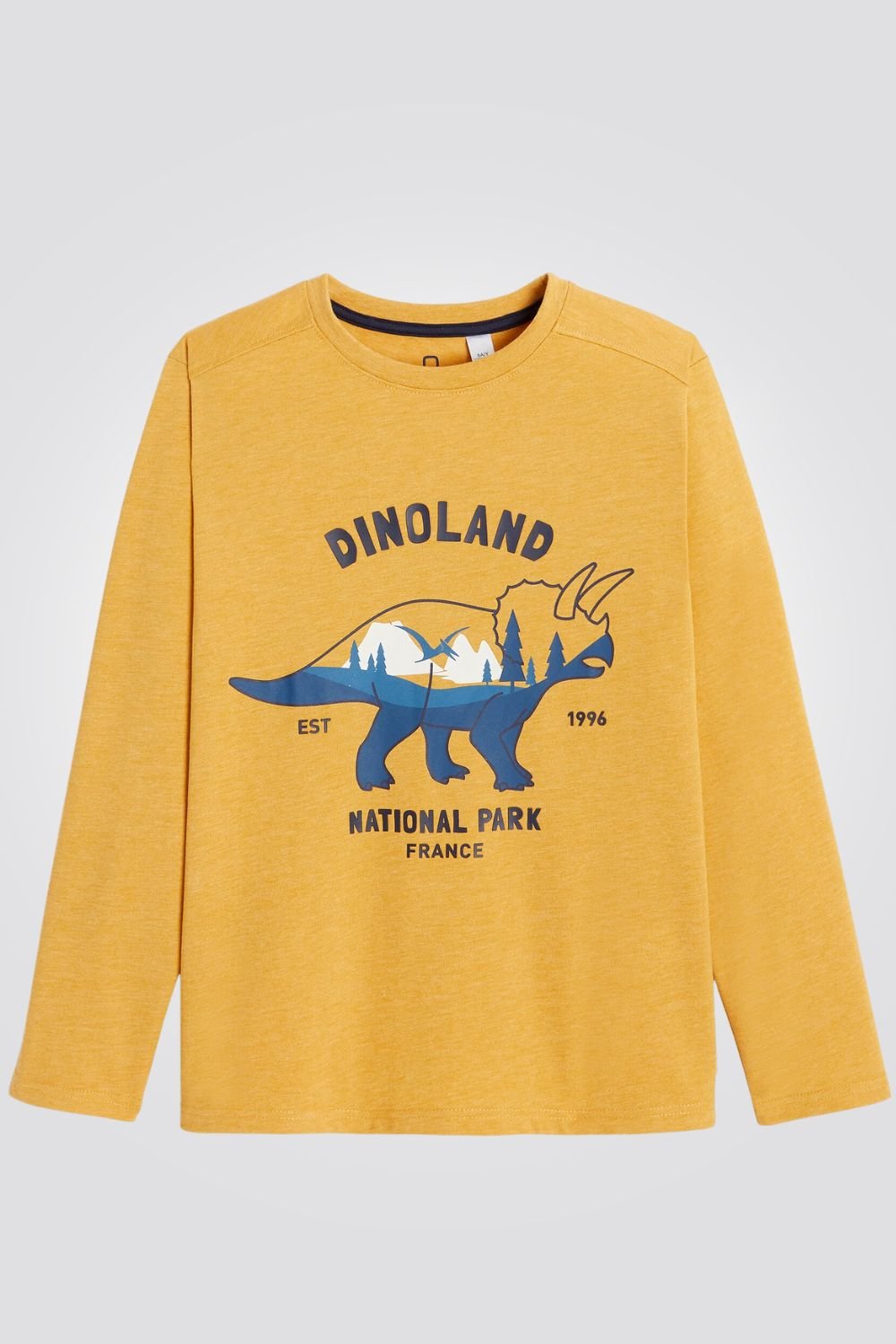 OKAIDI - טישירט ילדים שרוול ארוך צהוב עם הדפס קרנף בכחול - MASHBIR//365