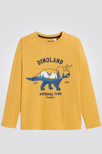 OKAIDI - טישירט ילדים שרוול ארוך צהוב עם הדפס קרנף בכחול - MASHBIR//365