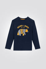 OKAIDI - טישירט ילדים שרוול ארוך כחול עם הדפס דב צהוב - MASHBIR//365