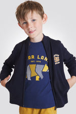 OKAIDI - טישירט ילדים שרוול ארוך כחול עם הדפס דב צהוב - MASHBIR//365
