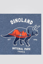 OKAIDI - טישירט ילדים שרוול ארוך כחול מלאנג' עם הדפס קרנף בכתום - MASHBIR//365