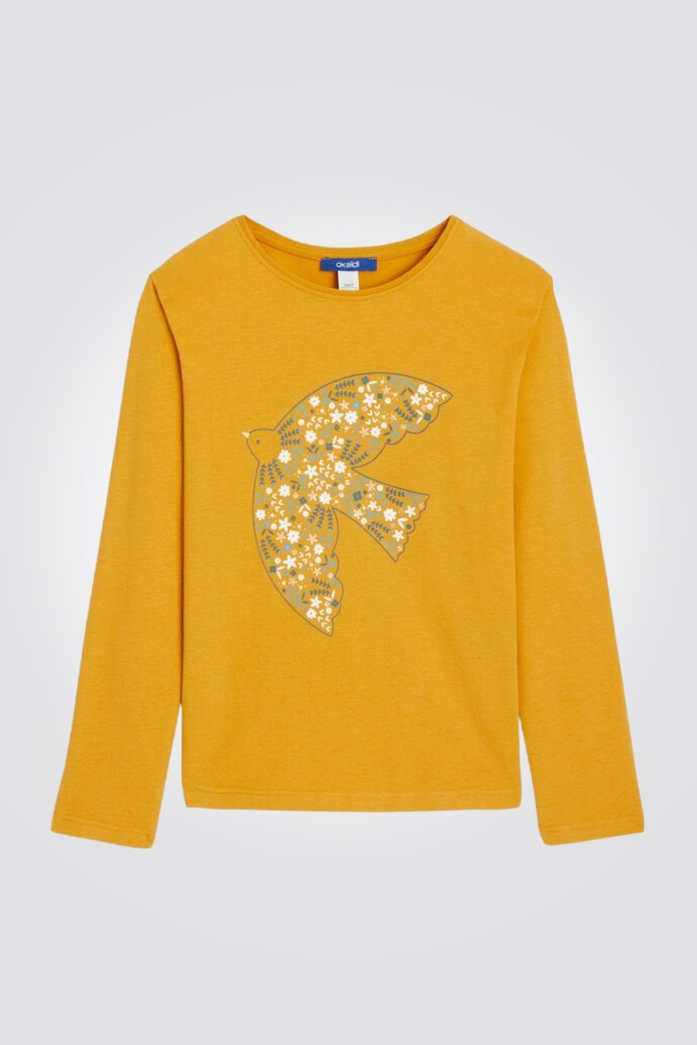 OKAIDI - טישירט ילדות עם שרוול ארוך בצהוב עם הדפס ציפור - MASHBIR//365