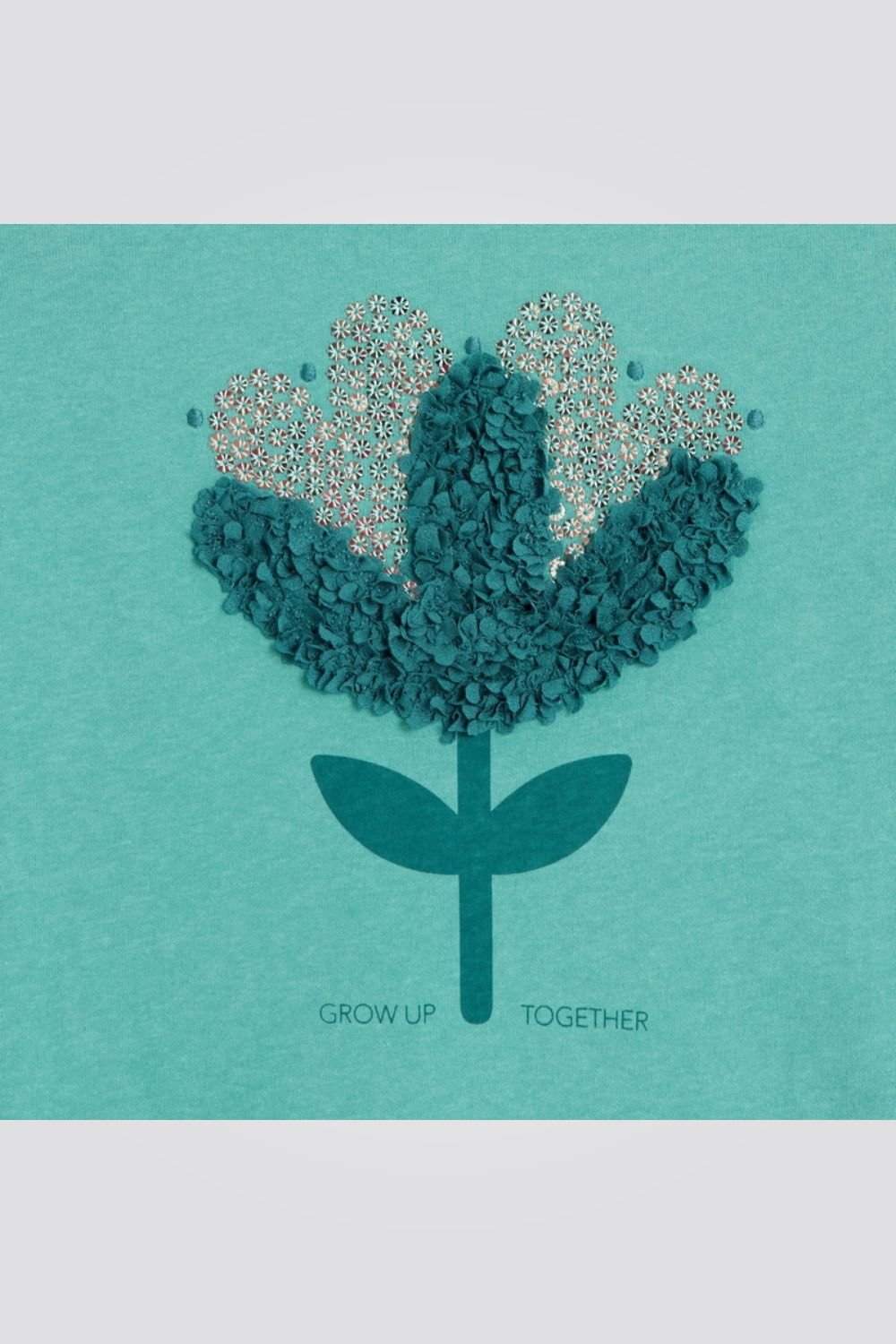 OKAIDI - טישירט ילדות שרוול ארוך בירוק עם הדפס בולט של עלה ופייטים - MASHBIR//365