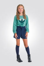 OKAIDI - טישירט ילדות שרוול ארוך בירוק עם הדפס בולט של עלה ופייטים - MASHBIR//365