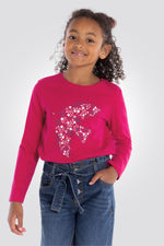 OKAIDI - טישירט ילדות שרוול ארוך בורוד עם הדפס ציפור - MASHBIR//365