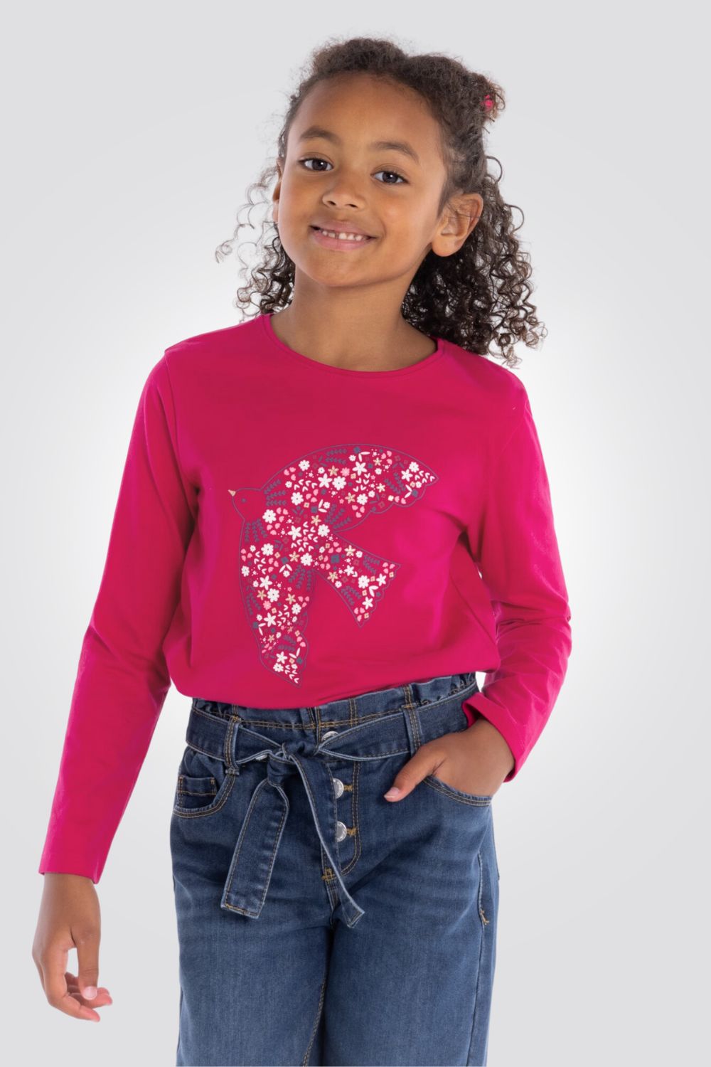 OKAIDI - טישירט ילדות שרוול ארוך בורוד עם הדפס ציפור - MASHBIR//365