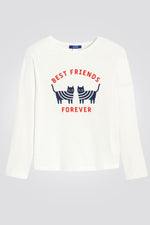 OKAIDI - טישירט ילדות שרוול ארוך הדפס חתולים כחולים על רקע לבן - MASHBIR//365